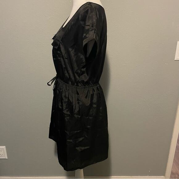 Rhapsody Black Shiny Shirt Dress Size Large - Picture 5 of 12